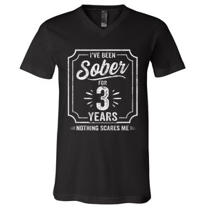 3 Years Sober Sobriety Anniversary Sober Anniversary V-Neck T-Shirt