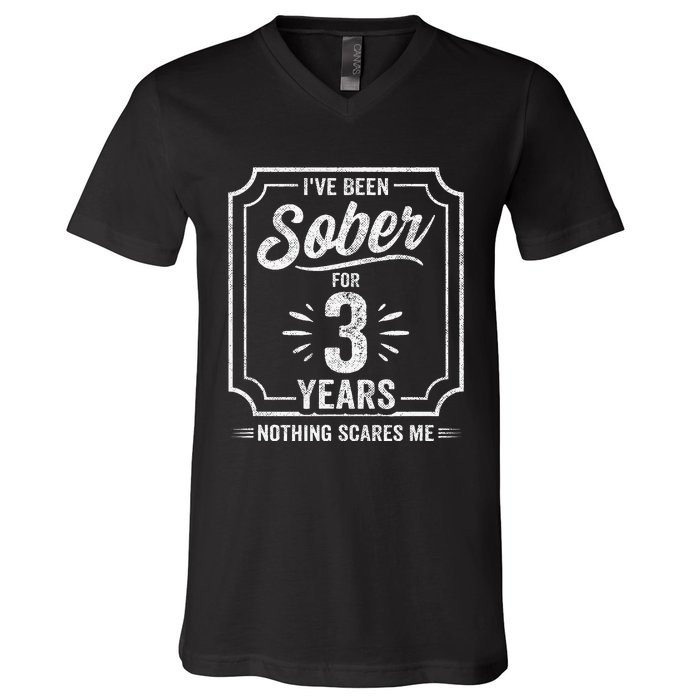 3 Years Sober Sobriety Anniversary Sober Anniversary V-Neck T-Shirt