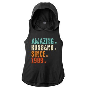 35 Years Wedding Anniversary Amazing Husband Since 1989 Ladies PosiCharge Tri-Blend Wicking Draft Hoodie Tank