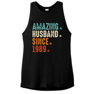 35 Years Wedding Anniversary Amazing Husband Since 1989 Ladies PosiCharge Tri-Blend Wicking Tank