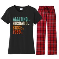 35 Years Wedding Anniversary Amazing Husband Since 1989 Women's Flannel Pajama Set