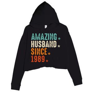 35 Years Wedding Anniversary Amazing Husband Since 1989 Crop Fleece Hoodie