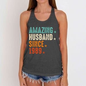 35 Years Wedding Anniversary Amazing Husband Since 1989 Women's Knotted Racerback Tank