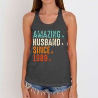 35 Years Wedding Anniversary Amazing Husband Since 1989 Women's Knotted Racerback Tank