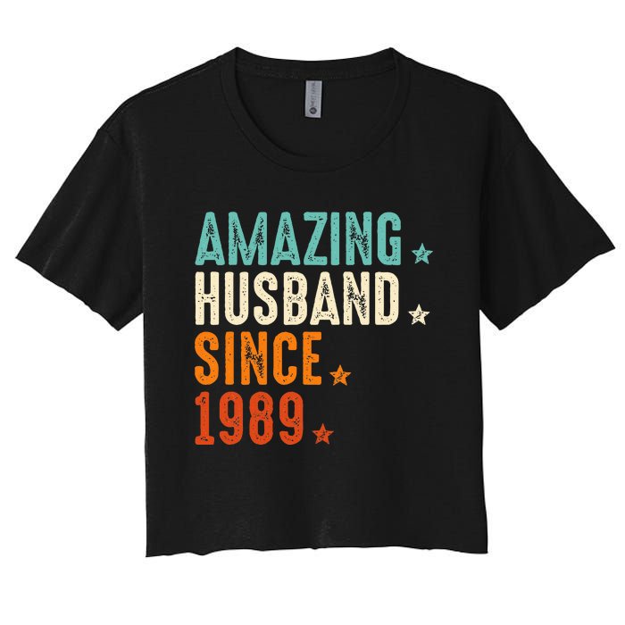 35 Years Wedding Anniversary Amazing Husband Since 1989 Women's Crop Top Tee