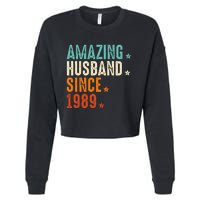 35 Years Wedding Anniversary Amazing Husband Since 1989 Cropped Pullover Crew