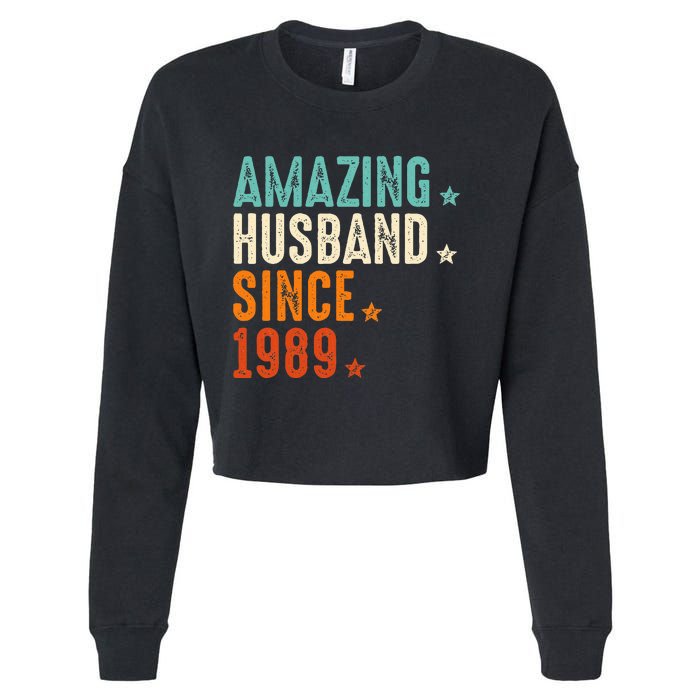 35 Years Wedding Anniversary Amazing Husband Since 1989 Cropped Pullover Crew