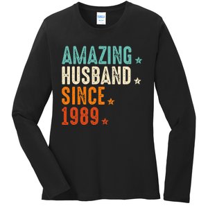 35 Years Wedding Anniversary Amazing Husband Since 1989 Ladies Long Sleeve Shirt