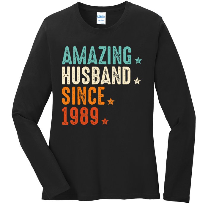 35 Years Wedding Anniversary Amazing Husband Since 1989 Ladies Long Sleeve Shirt