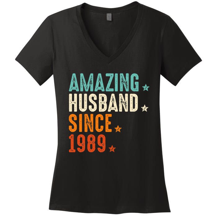 35 Years Wedding Anniversary Amazing Husband Since 1989 Women's V-Neck T-Shirt