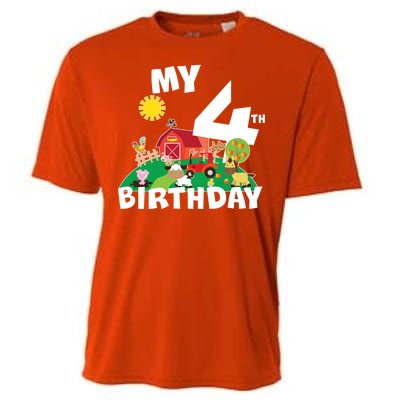 4 Year Old Farm My 4th Birthday Cooling Performance Crew T-Shirt