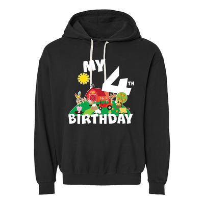 4 Year Old Farm My 4th Birthday Garment-Dyed Fleece Hoodie