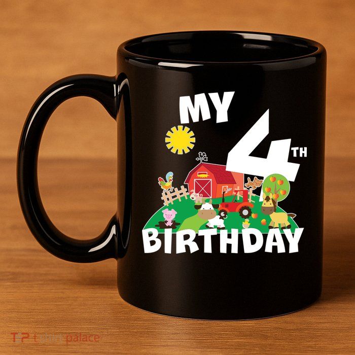 4 Year Old Farm My 4th Birthday 11oz C Handle Ceramic Mug