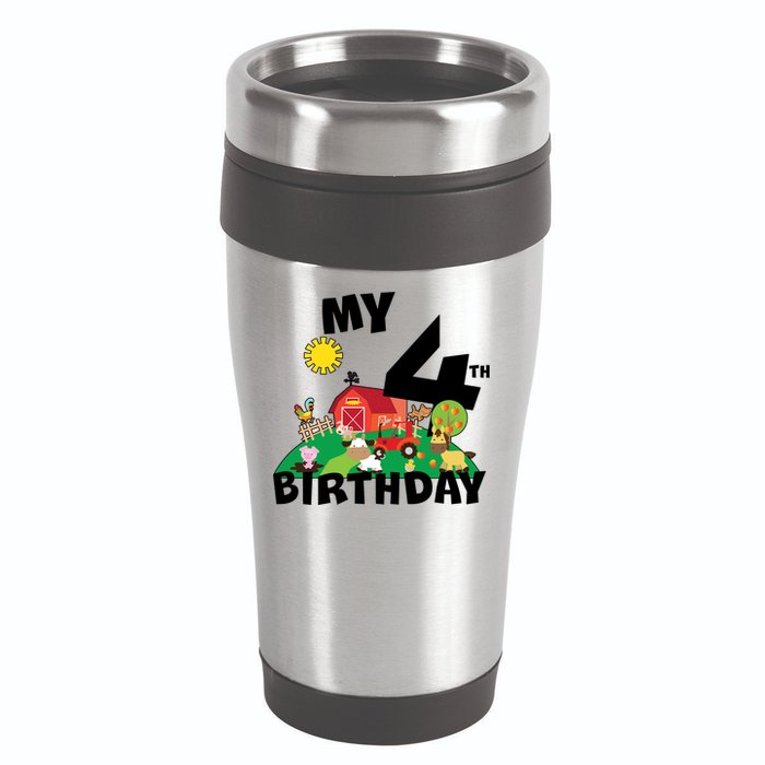 4 Year Old Farm My 4th Birthday 16oz Travel Tumbler