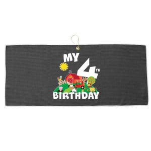 4 Year Old Farm My 4th Birthday Large Microfiber Waffle Golf Towel