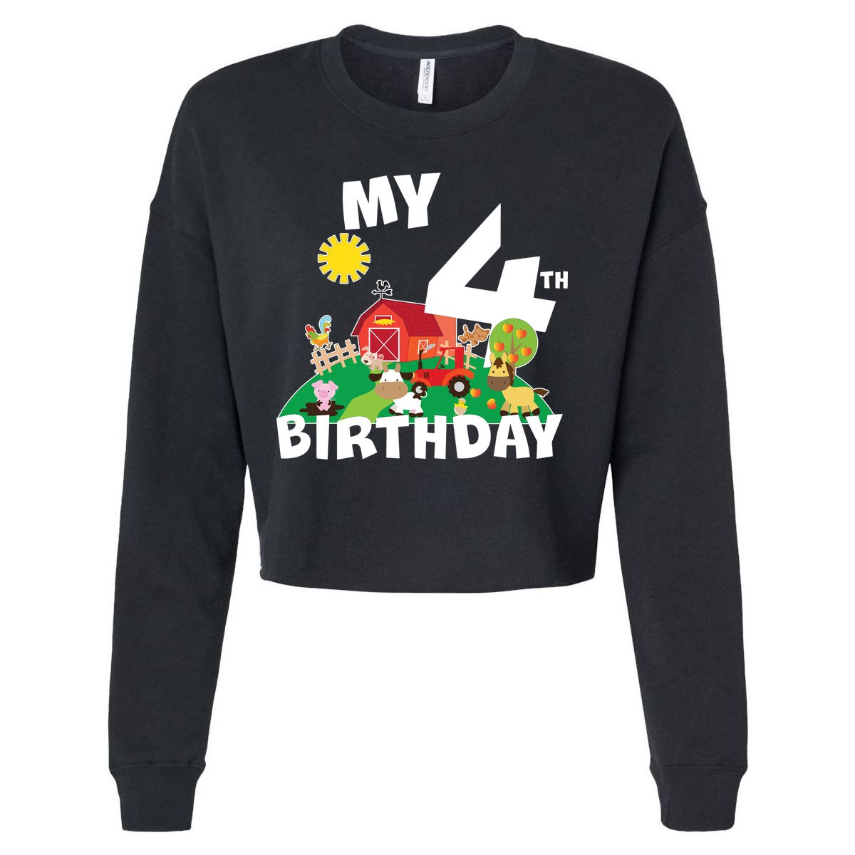 4 Year Old Farm My 4th Birthday Cropped Pullover Crew
