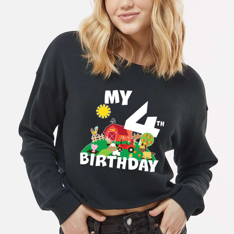 4 Year Old Farm My 4th Birthday Cropped Pullover Crew