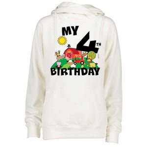 4 Year Old Farm My 4th Birthday Womens Funnel Neck Pullover Hood