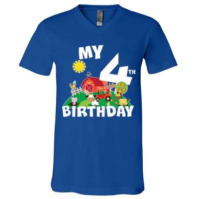 4 Year Old Farm My 4th Birthday V-Neck T-Shirt