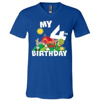 4 Year Old Farm My 4th Birthday V-Neck T-Shirt