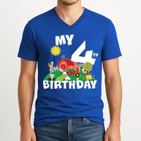 4 Year Old Farm My 4th Birthday V-Neck T-Shirt