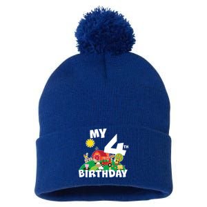 4 Year Old Farm My 4th Birthday Pom Pom 12in Knit Beanie