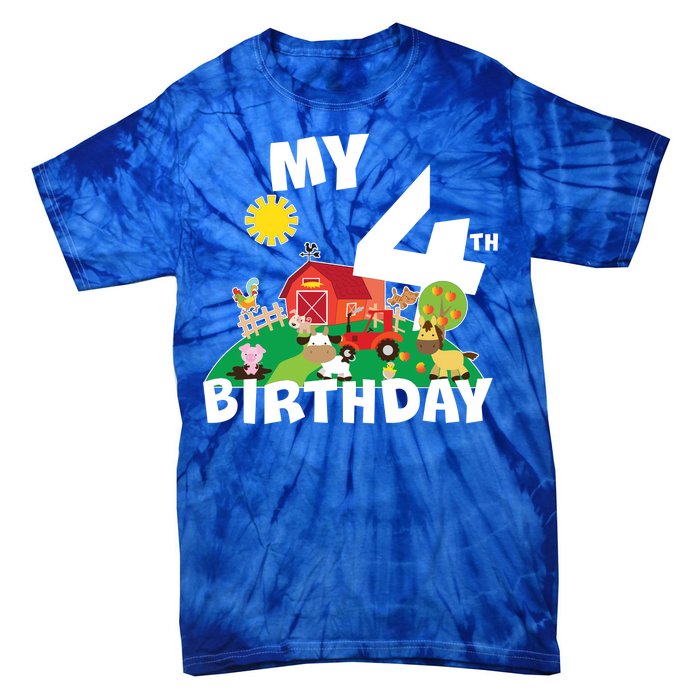 4 Year Old Farm My 4th Birthday Tie-Dye T-Shirt