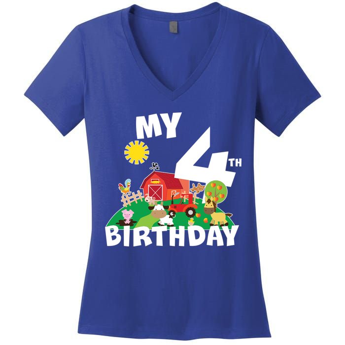 4 Year Old Farm My 4th Birthday Women's V-Neck T-Shirt