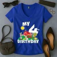 4 Year Old Farm My 4th Birthday Women's V-Neck T-Shirt