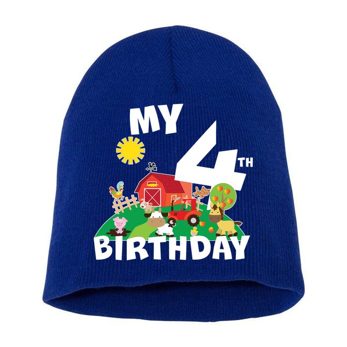 4 Year Old Farm My 4th Birthday Short Acrylic Beanie