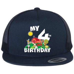 4 Year Old Farm My 4th Birthday Flat Bill Trucker Hat