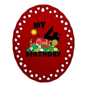 4 Year Old Farm My 4th Birthday Ceramic Oval Ornament