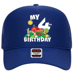 4 Year Old Farm My 4th Birthday High Crown Mesh Back Trucker Hat