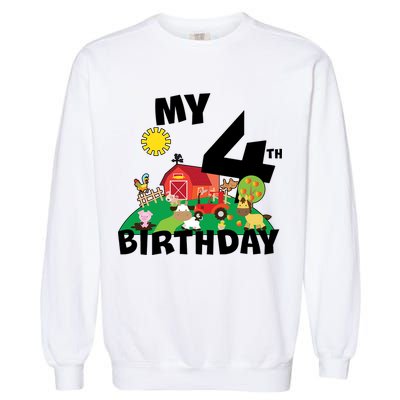 4 Year Old Farm My 4th Birthday Garment-Dyed Sweatshirt