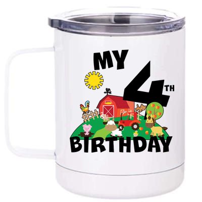 4 Year Old Farm My 4th Birthday 12 oz Stainless Steel Tumbler Cup