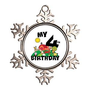 4 Year Old Farm My 4th Birthday Metallic Star Ornament