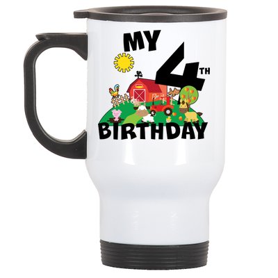 4 Year Old Farm My 4th Birthday Stainless Steel Travel Mug