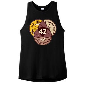 42 Answers To Life Universe Everything Hitchhikers Galaxy Guide Ladies PosiCharge Tri-Blend Wicking Tank