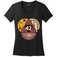 42 Answers To Life Universe Everything Hitchhikers Galaxy Guide Women's V-Neck T-Shirt