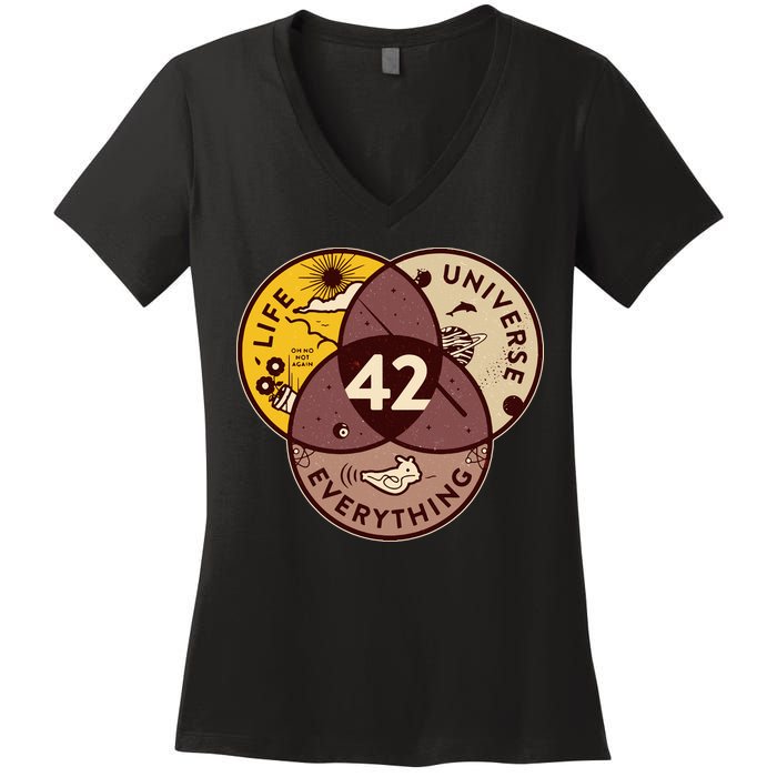 42 Answers To Life Universe Everything Hitchhikers Galaxy Guide Women's V-Neck T-Shirt