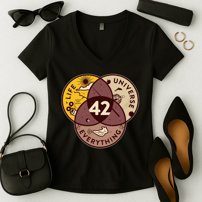 42 Answers To Life Universe Everything Hitchhikers Galaxy Guide Women's V-Neck T-Shirt