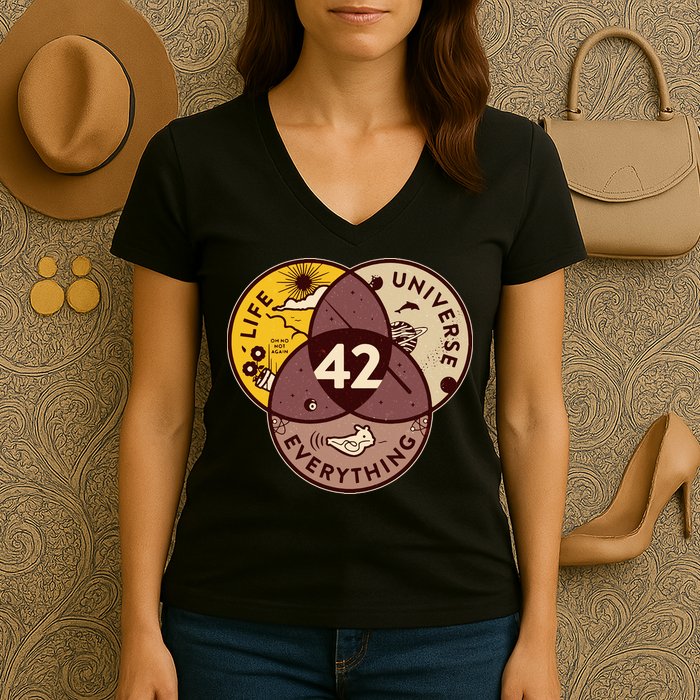 42 Answers To Life Universe Everything Hitchhikers Galaxy Guide Women's V-Neck T-Shirt