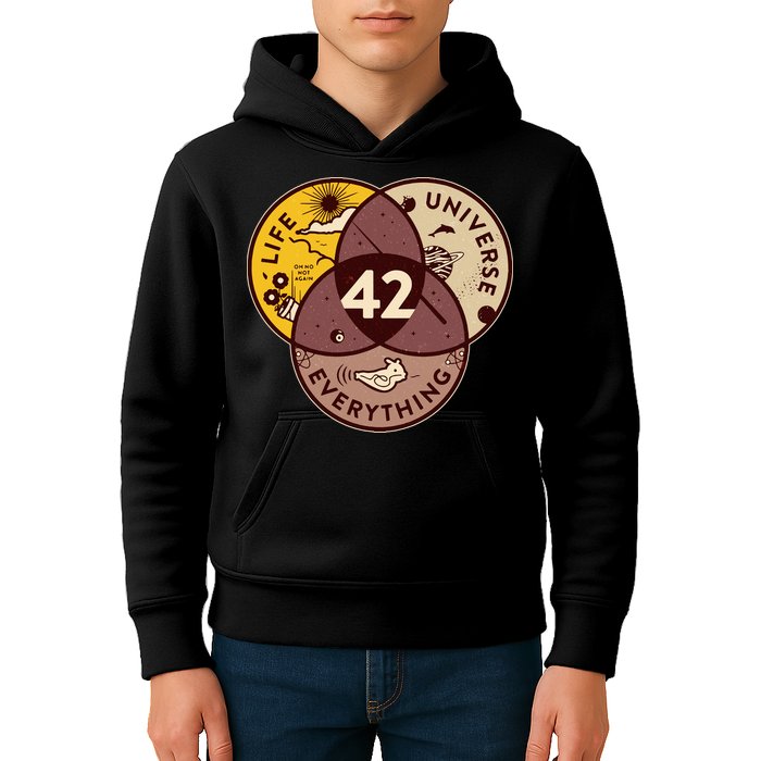 42 Answers To Life Universe Everything Hitchhikers Galaxy Guide Kids Hoodie