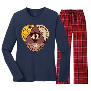 42 Answers To Life Universe Everything Hitchhikers Galaxy Guide Women's Long Sleeve Flannel Pajama Set 