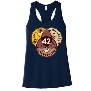 42 Answers To Life Universe Everything Hitchhikers Galaxy Guide Women's Racerback Tank