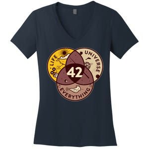 42 Answers To Life Universe Everything Hitchhikers Galaxy Guide Women's V-Neck T-Shirt