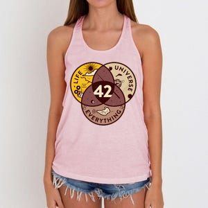 42 Answers To Life Universe Everything Hitchhikers Galaxy Guide Women's Knotted Racerback Tank