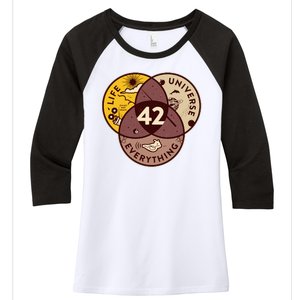 42 Answers To Life Universe Everything Hitchhikers Galaxy Guide Women's Tri-Blend 3/4-Sleeve Raglan Shirt