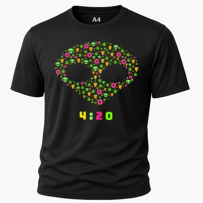420 Alien Face Marijuana Weed With Pizza and Donuts Performance Shirt