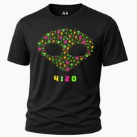 420 Alien Face Marijuana Weed With Pizza and Donuts Cooling Performance Crew T-Shirt